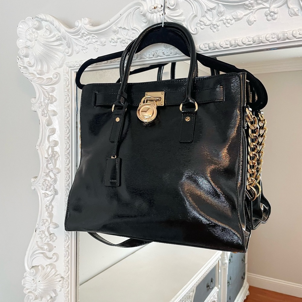 Michael Kors Black Patent Leather Satchel with Gold Hardware - Picture 4 of 8